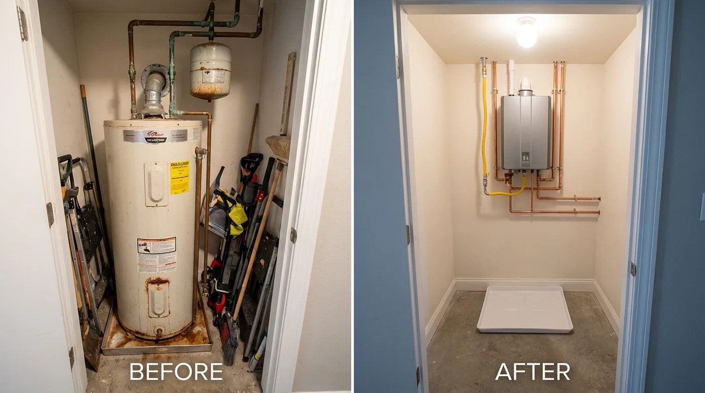 Tank water heater versus wall-mounted tankless unit comparison for Reading, MI homeowners
